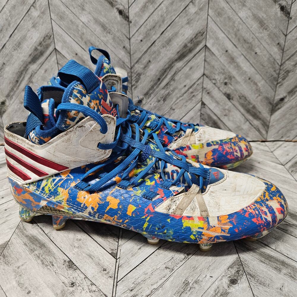 Adidas Mens 11 Football Cleats Freak x Kevlar Stand Mid Paint Splatter Blue